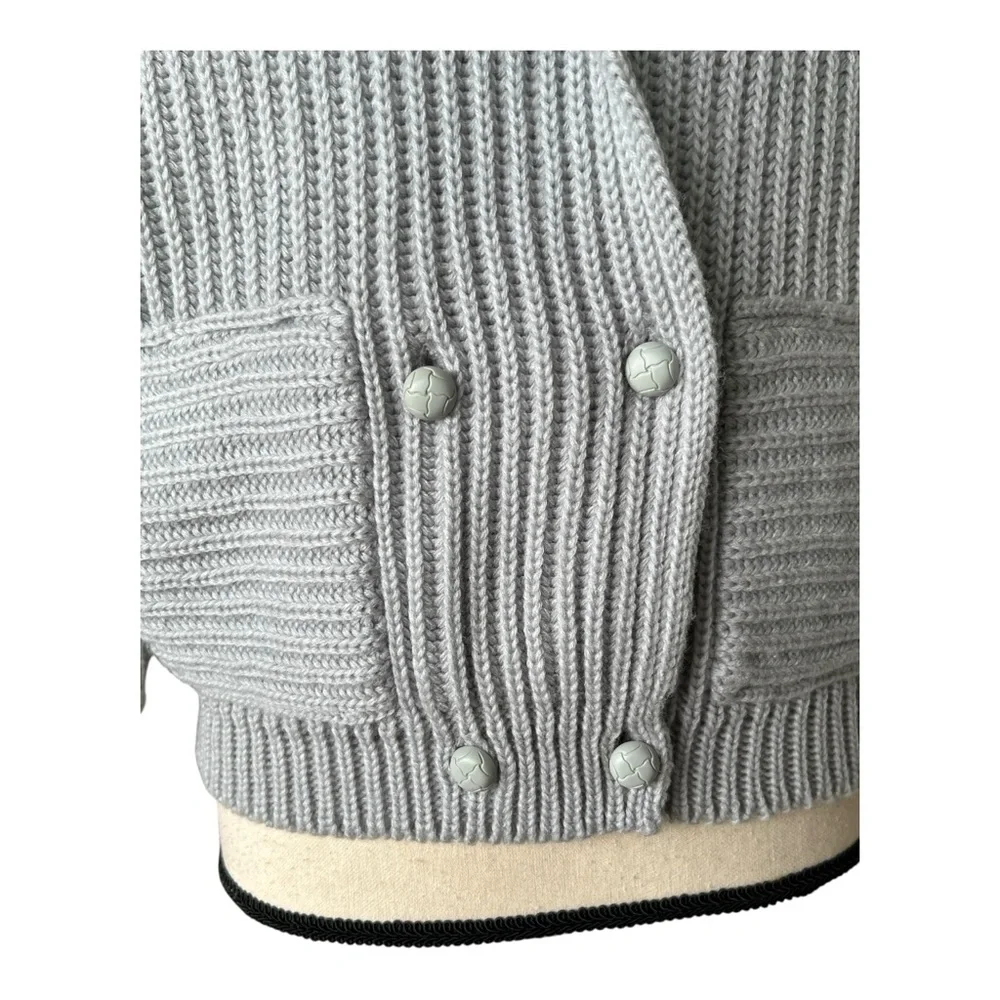 Vintage 80s Sterling Harris Gray Double-Breasted Ribbed Knit Cardigan Size M